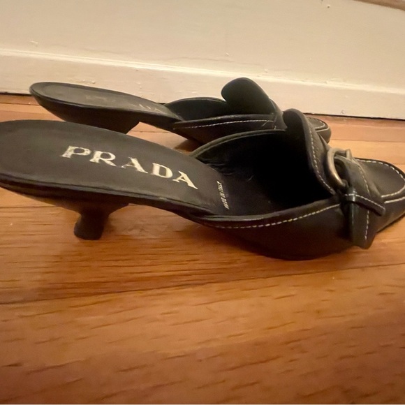 Prada Kitten Heel Black Leather Mules Size EU 37 1/2 preloved good condition - Picture 4 of 5